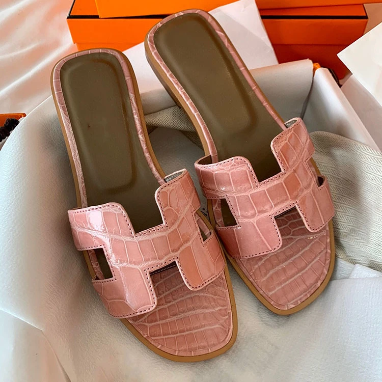 

Summer 2021 new crocodile-skin H slippers with beach leather flat flops