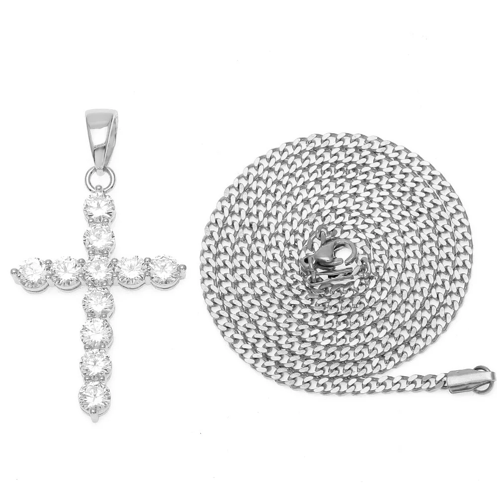 

Yale Jewelry Cross Pendant Necklaces Bling AAA Zircon Christian Gift Hip Hop Fashion For Men Women, Silver color