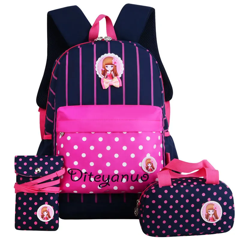 

ZUNWEI School Bags Set for Girls 3PCS in Lovely Cute Bowknot Waterproof Primary School Backpack with Pendant Bookbag Wholesale, Black,blue, dark blue, red, gray