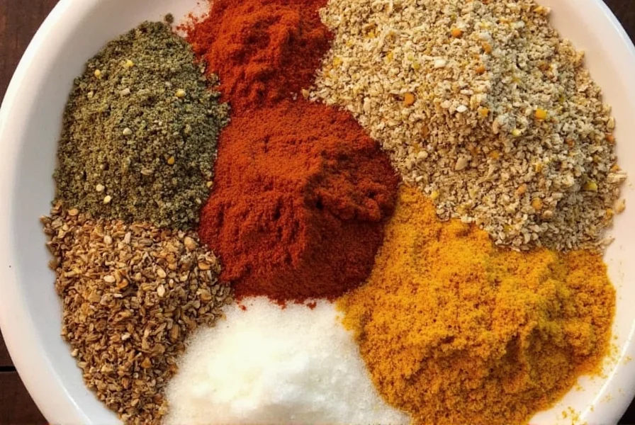 Spices laid out on wooden table