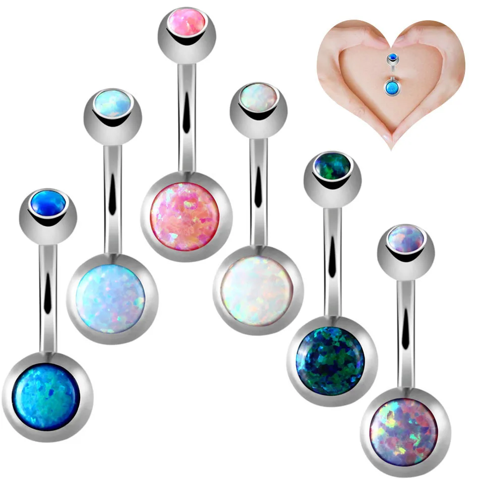 

wholesale 5 colors Stainless steel opal double jeweled body navel jewelry belly button ring