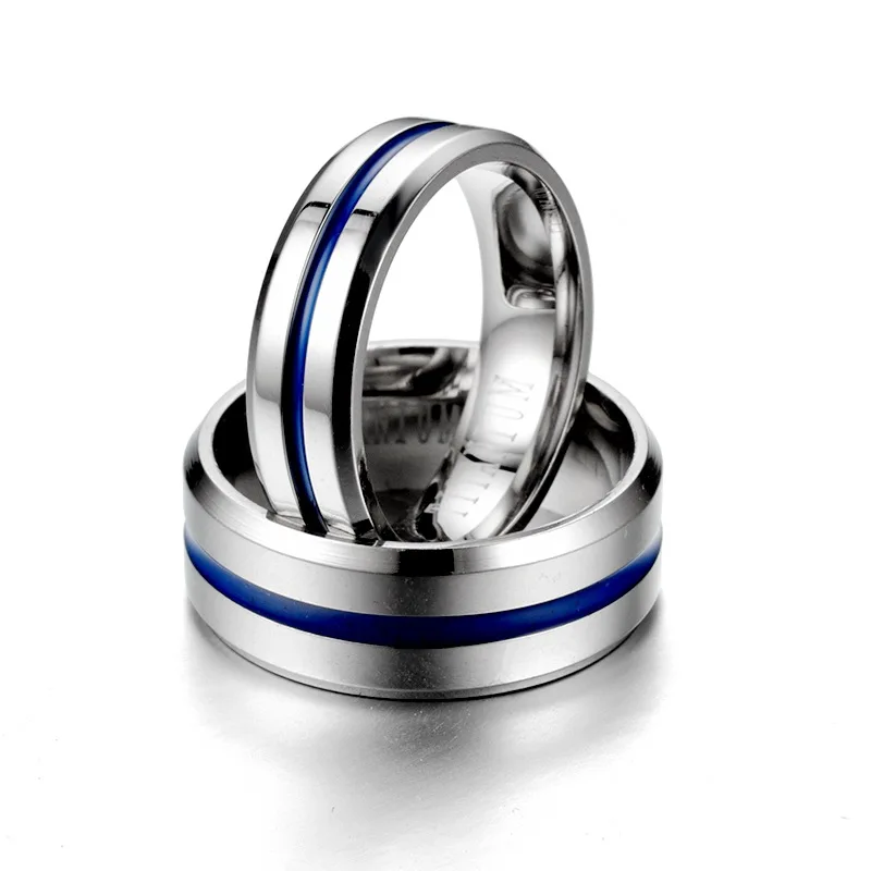 

JZ004-55 New product ring European and American fashion explosion blue titanium steel glossy ring simple couple ring, Men and women