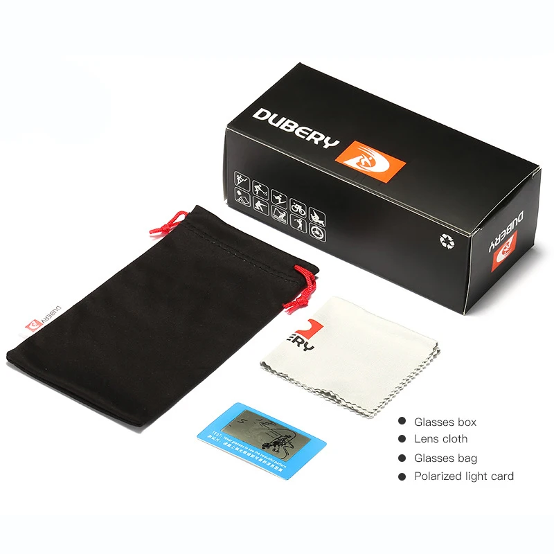 

Dubery Brand Sunglasses Polarized Test Glasses Pouch Case Cleaning Cloth Package Set