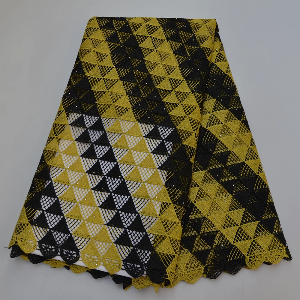 

Double color Nigerian Guipure lace with stones High Quality Embroidery French cord lace sewing wedding dress