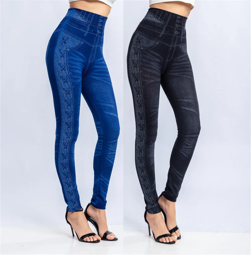 

Women Sexy Push Up Seamless High Waist Warm Jeans Leggings Women Spring Elastic Faux Denim Jeggings Pants Leggins Mujer 3XL
