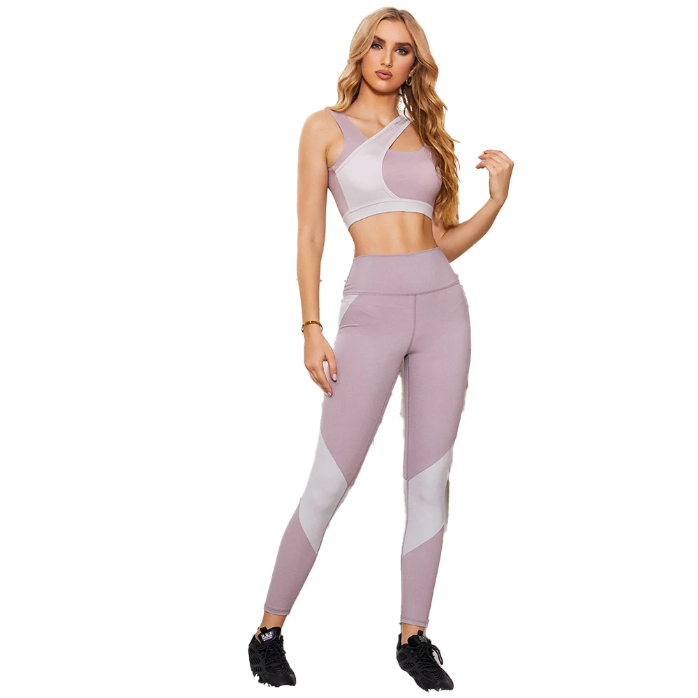 

2021 Ins New Design Patchwork Yoga Sets Active Wear Fitness Workout Tracksuit, As picture