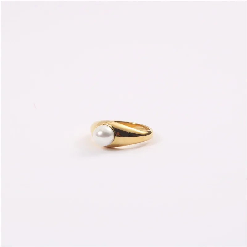 High End 18K Plain Gold Pearl Statement Rings Stainless Steel Trendy Tarnish Gold Jewelry