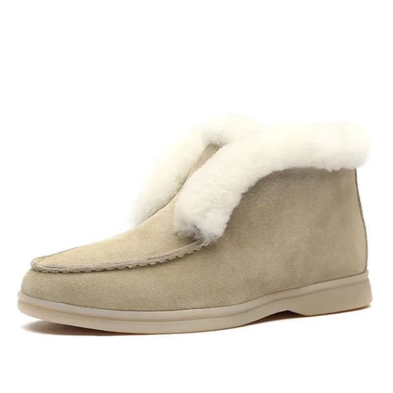 

2022 Winter Short Warm Suede Round Toe Cotton Shoes Women's Snow Boots Plus Size Cow Suede Leather Ankle Casual Boots for Ladies, Black grey brown white