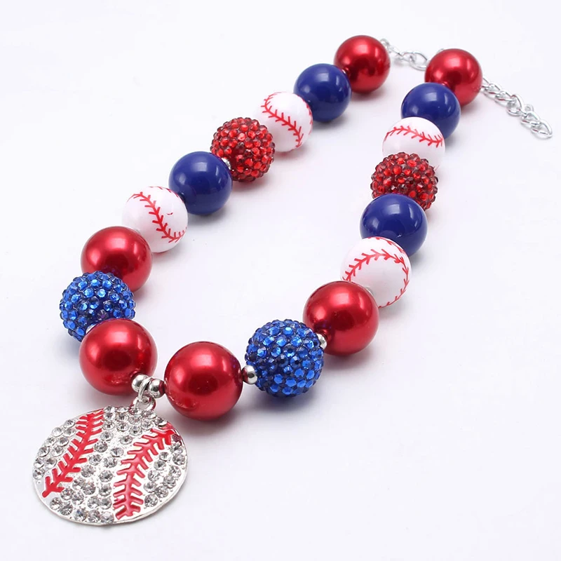 

RTS chunky rhinestone beads America independence day 4th July patriotic jewellery baby girls necklace, As picture show