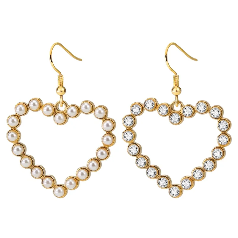 

Simple Gold Color Hollow Love Heart Earring For Women Statement Pearl Dangle Earring Fashion Party Wedding Jewelry Gift