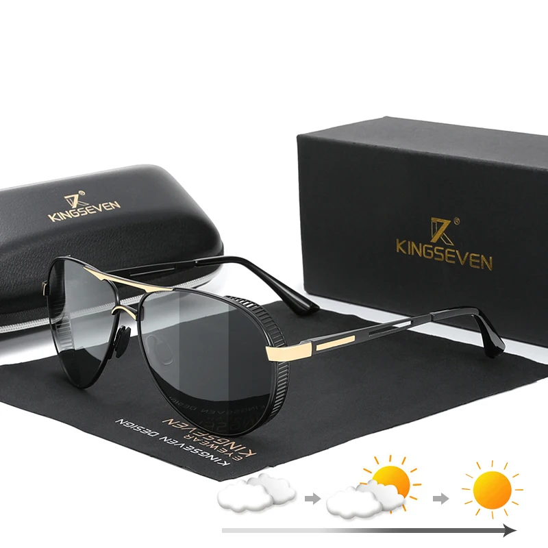 

KINGSEVEN Glasses Men Aluminum Sun Glasses For Men Photochromic Polarized Lens Steampunk Style Driving Glasses Women Shades 7236, 6 colors