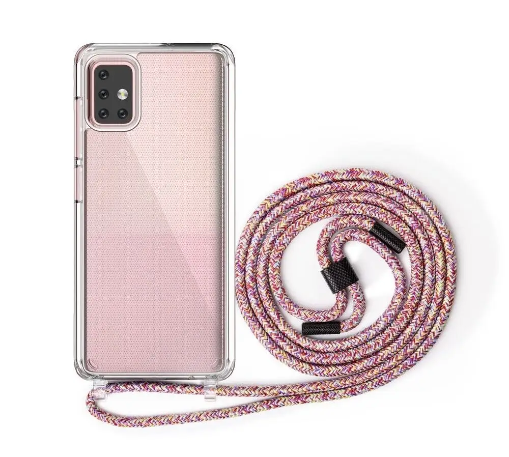 

Wholesale Ultra Thin 2 In 1 Clear Phone Case For Samsung A51 Detachable Necklace Crossbody Mobile Phone Case For iPhone, 3 colors