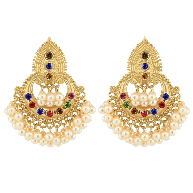 

Indian traditional gold pearl bells dangle earrings for women jewelry