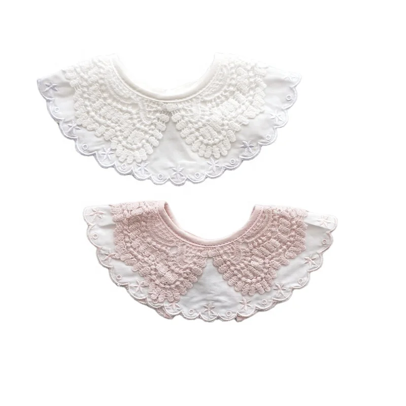 

Lovely Lace Full Circle Newborn Toddler Cotton Baby Bibs Girls ruffled Round Saliva Towel Kids Feeding Bib, White, pink