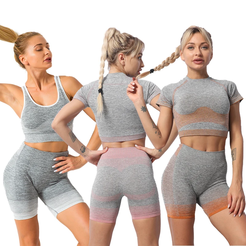

Active wear leggings fitness ribbed recycled yoga set high quality seamless 3 piece yoga set