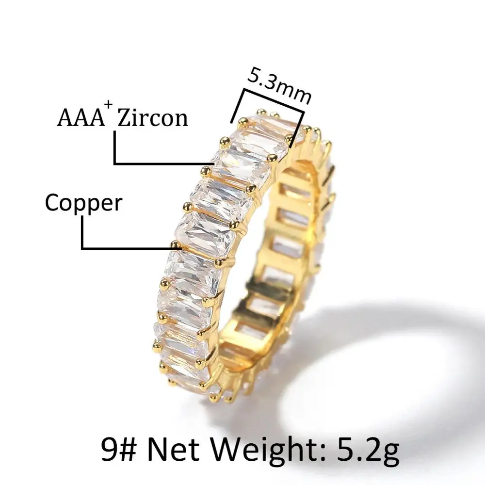 
UWIN Hip Hop Iced Out Baguette Ring 5mm 7mm Square CZ Rhodium Plated 1 Row Men Women Party Rings Jewelry 