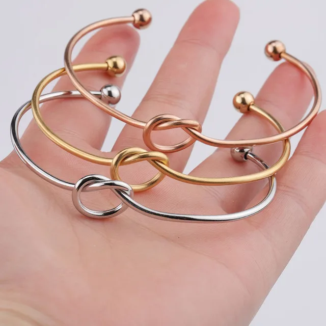 

2mm Thickness Stainless Steel Knot Open Bangle Rose Gold Plated Steel Knot Bangle For Girls Summer Jewelry