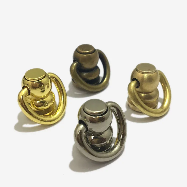

LCH-075 Monk Head Rotating Nail with Small D Ring Brass Round Screw Rivet Side Ring Buckle for Handbag Pacifier Nail Clip Rivets, Silver gold bronze brass