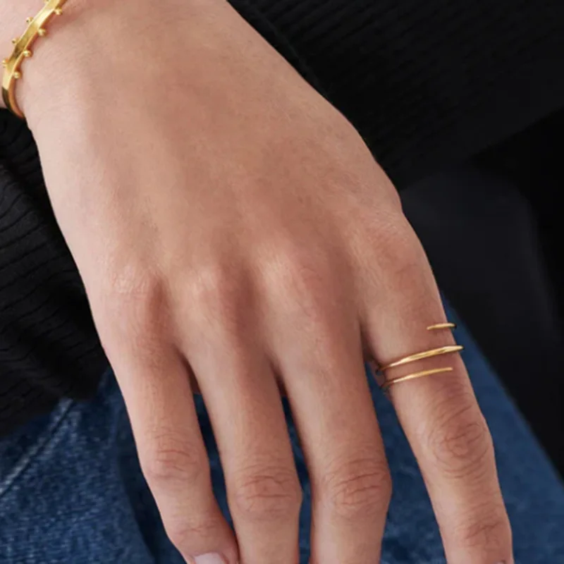 

Joolim High End 18K Gold Plated Stainless Steel Three Layer Lines Rings for Women Finger Ring Wholesale