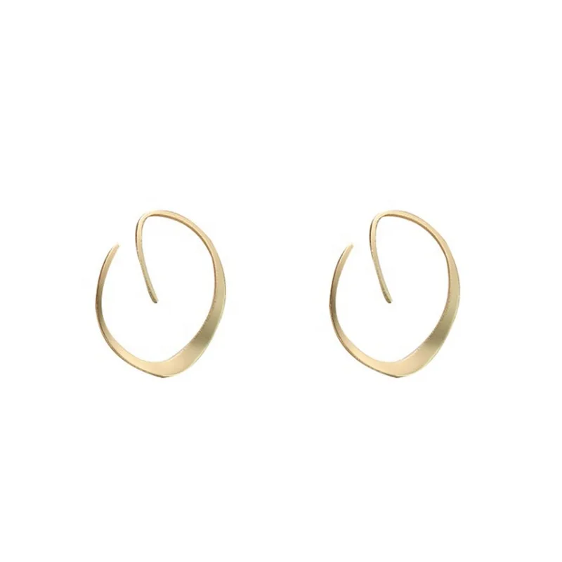 

Fashion S925 Silver Simple Statement Geometric Matte Gold Stud Earrings Irregular Line Metal Stainless Steel Female Jewelry
