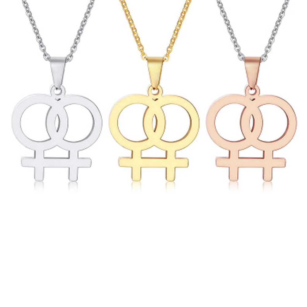 

Stainless steel lady pendant pull Necklace lesbian necklace gold and silver