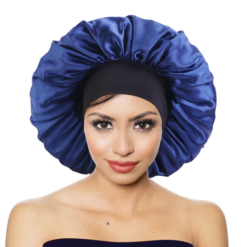 

Wholesale Hot Sell Large Size Women Solid Satin Sleep Cap For Curly Hair Female Bonnet