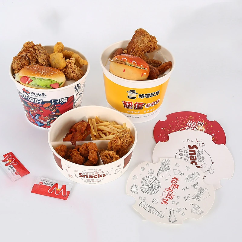 

RTS Wholesale Custom Logo Disposable Thickened Burger Paper Bucket Packaging Box Snack Fried Chicken Packaging Box Spot With Lid