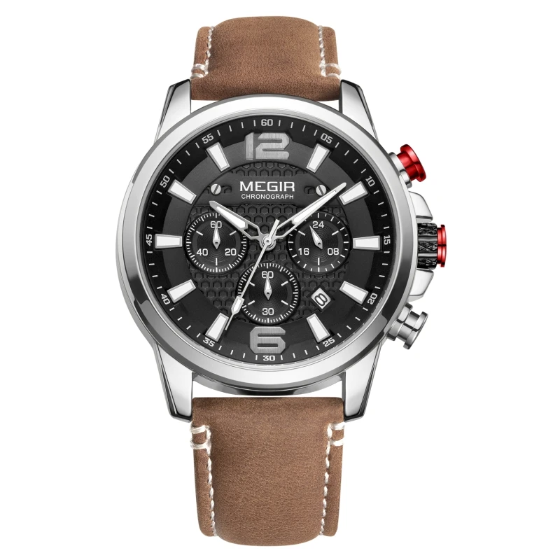 

new design megir 2156G brown leather strap man watch wholesale men branded wristwatches relojes metal band sport watches for men