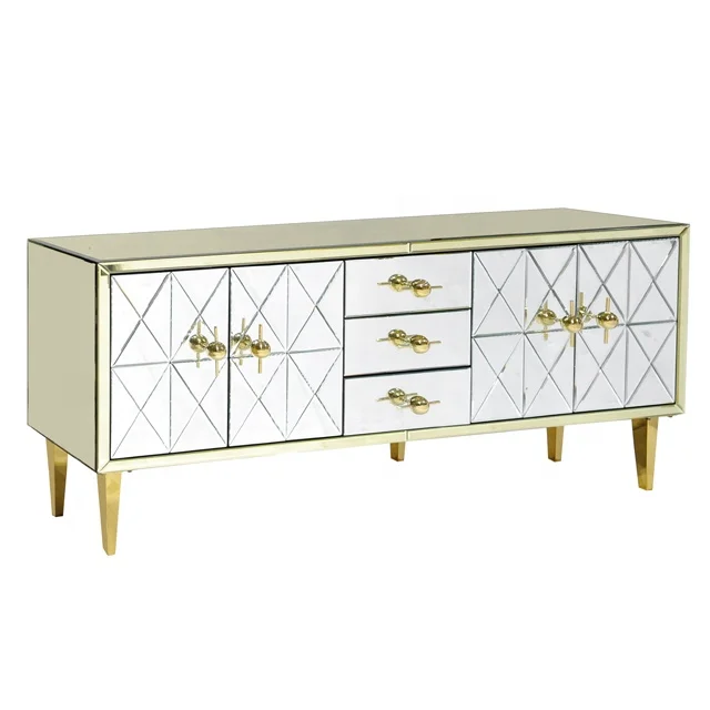 Modern Appearance Modern Mirrored 4 doors& 3 drawers Cabinet Specific Use Glass console buffet Sideboard Cabinet