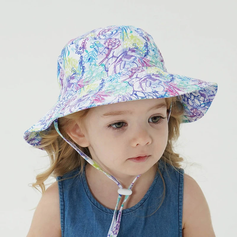 
New style Kids Bucket Hats Colorful Animals and Flowers Pattern Adjustable Children Summer Hats 