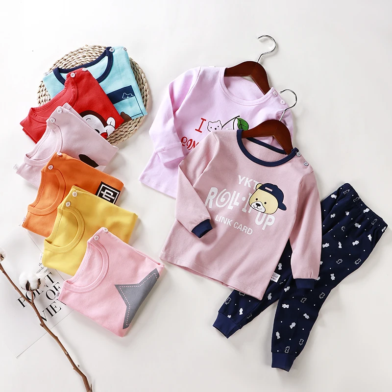 

Children's cotton long Johns suit cheap pajamas for men and women cartoon baby underwear two-piece baby suit