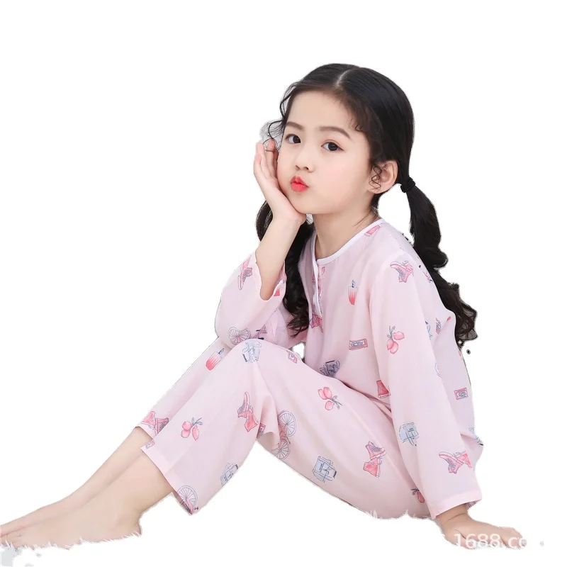 

Spring and summer children's cotton silk pajamas girls' home service suits summer baby ice silk air-conditioning suits