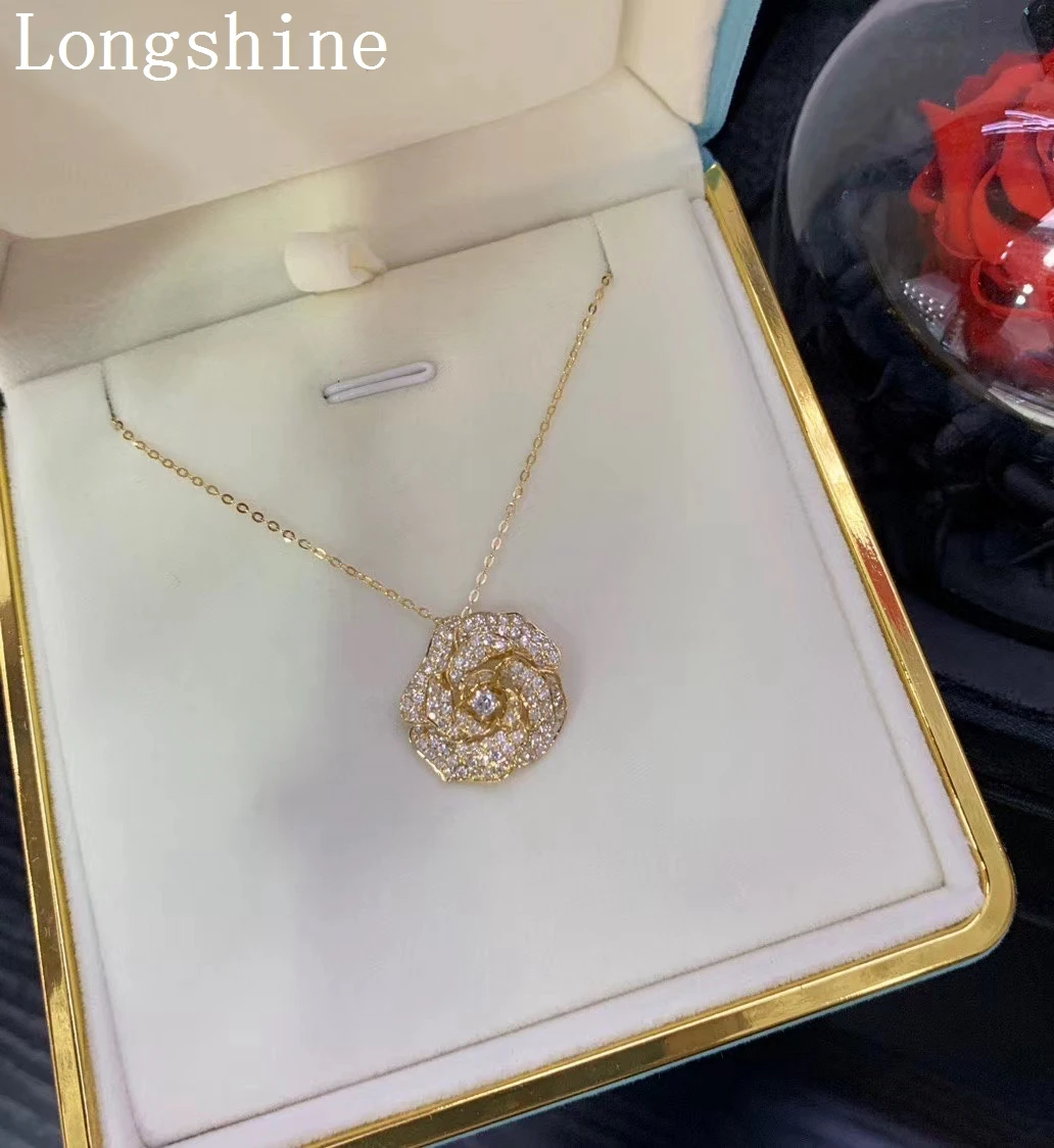 

Hotsale Fashion And Exquisite Design 18k Gold Rose Decorate With Jewelry Shining Diamond Charming Necklace For Women, White/rose gold/yellow