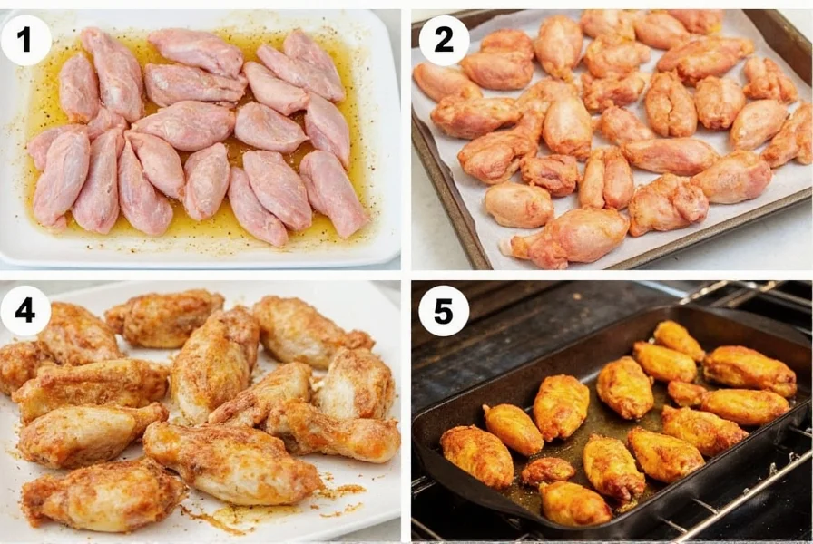 Step-by-step preparation of lemon pepper wings showing raw chicken wings being seasoned and baked in oven