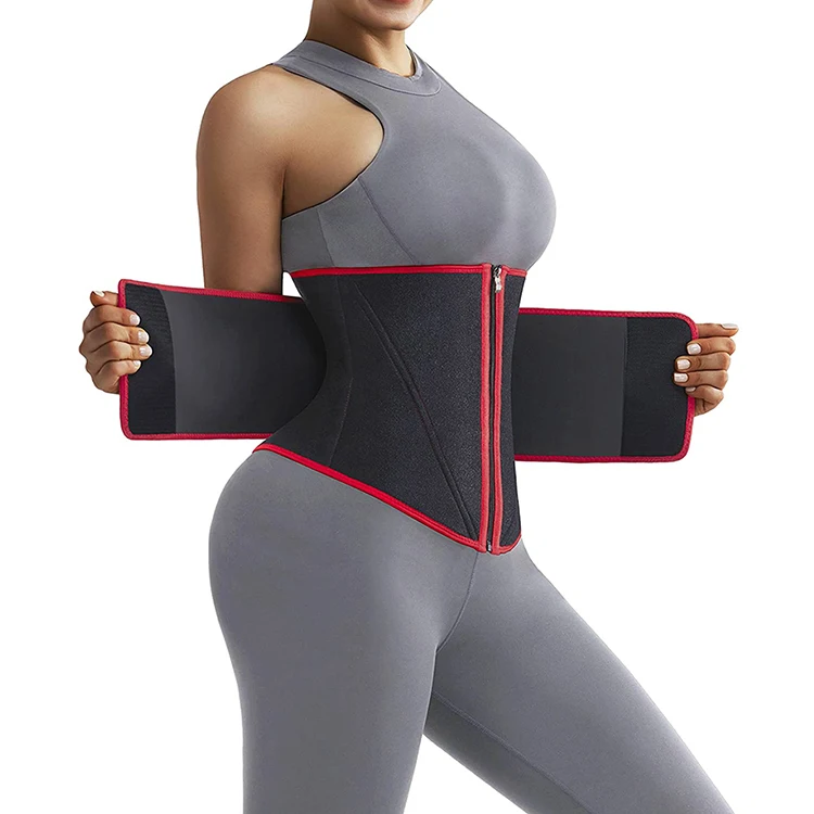 

Custom Logo Compression Adjustable Workout Back Support Belt Women Slim Sauna Sweat Tummy Control Neoprene Waist Trimmer, Black,red