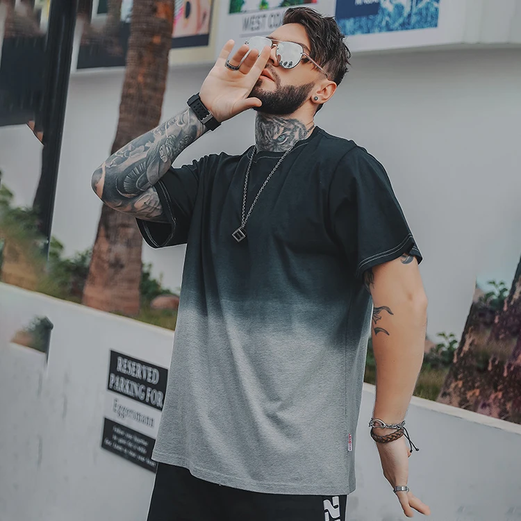 

Simple Short Sleeve Gradient Cotton Plus Size T-shirt For Men