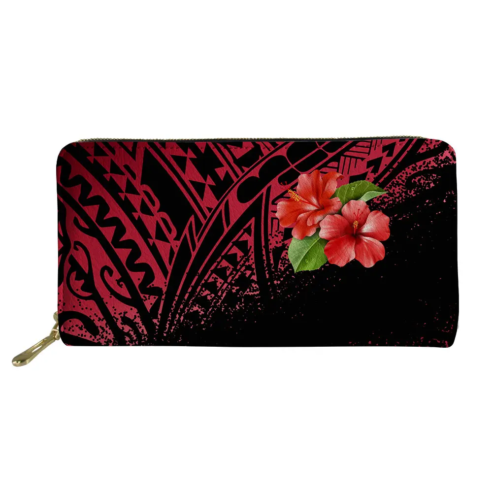 

Print on Demand Hawaiian Hibiscus Flowers Polynesian Wallet Women Purses Customized Lady Long Clutch Pu Leather Card Wallets, Customized color design and sell your own custom wallets