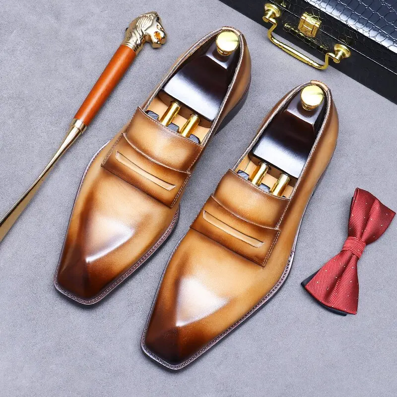 

Stylish Business Handmade Italian Men Shoes Exquisite Slip-on Leather Loafers for Men Oxford Dress Shoes