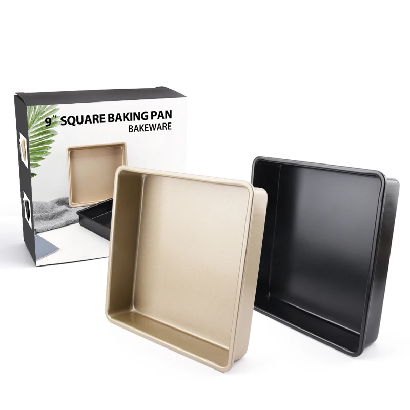 

Square Carbon Steel Heat-Resistant Non-Stick Coating Food Kitchen Baking Pan, Gold;black