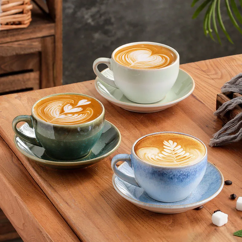 

Factory Direct Sale Japanese Retro Kiln Change Latte Coffee Mug Creative Commercial Ceramic Coffee Cup And Saucer Set