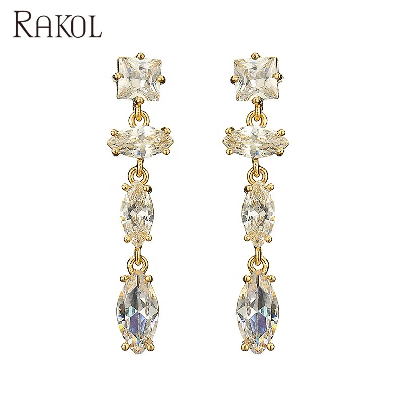 

RAKOL EP2496 Dangle cubic zirconia earrings Luxury Girl's crystal waterdrop gold stud earrings jewelry, Picture shows