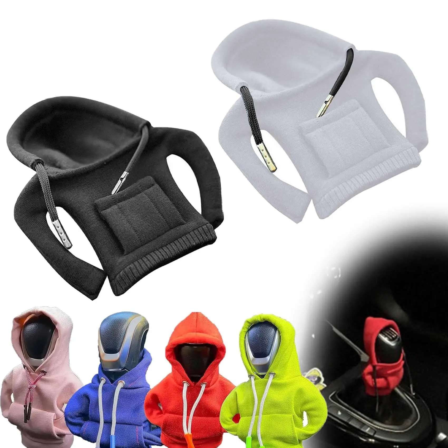 

Hooded Sweatshirt Car Gear Sleeve Cute Shift Gear Plush Cover Waterproof Drawstring Adjustable Gear Head Knob Case Protector