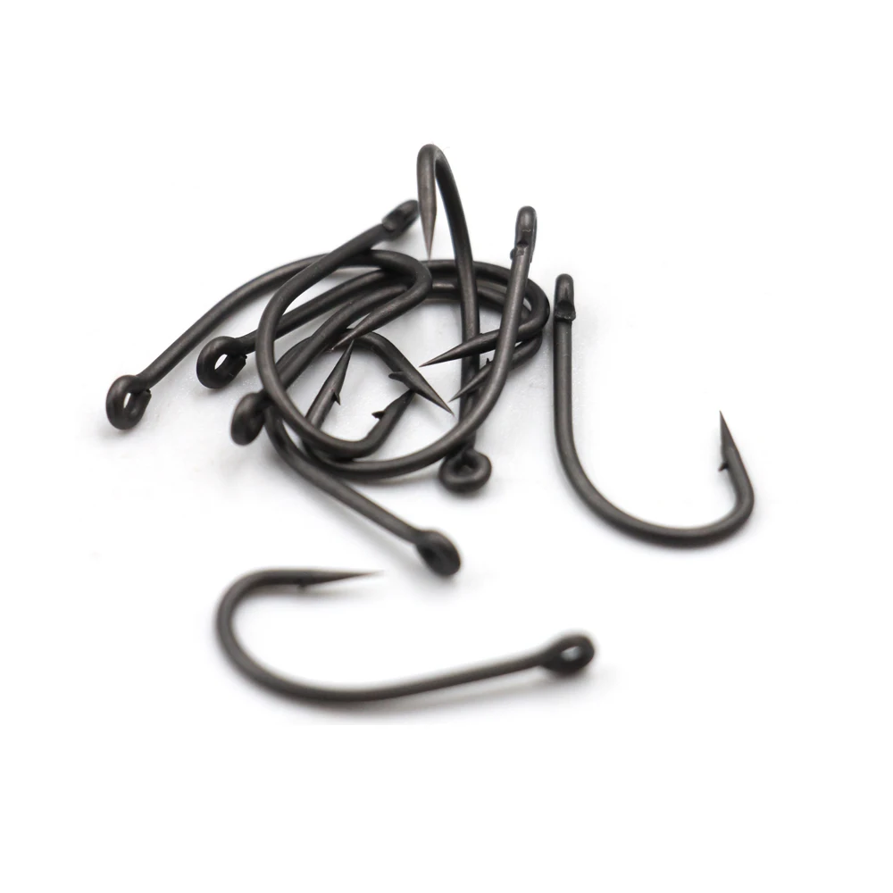 

China wholesale Gun smoking Grey Tef Coated Carp Hooks anti snag barbed carp hooks, Coffee, green, brown,black, dark black, grey