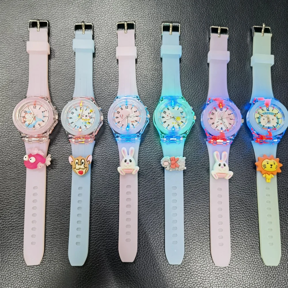 

2021 latest rainbow led night light wrist watch animal saat watches for girls boys kids cartoon character unique kids watch