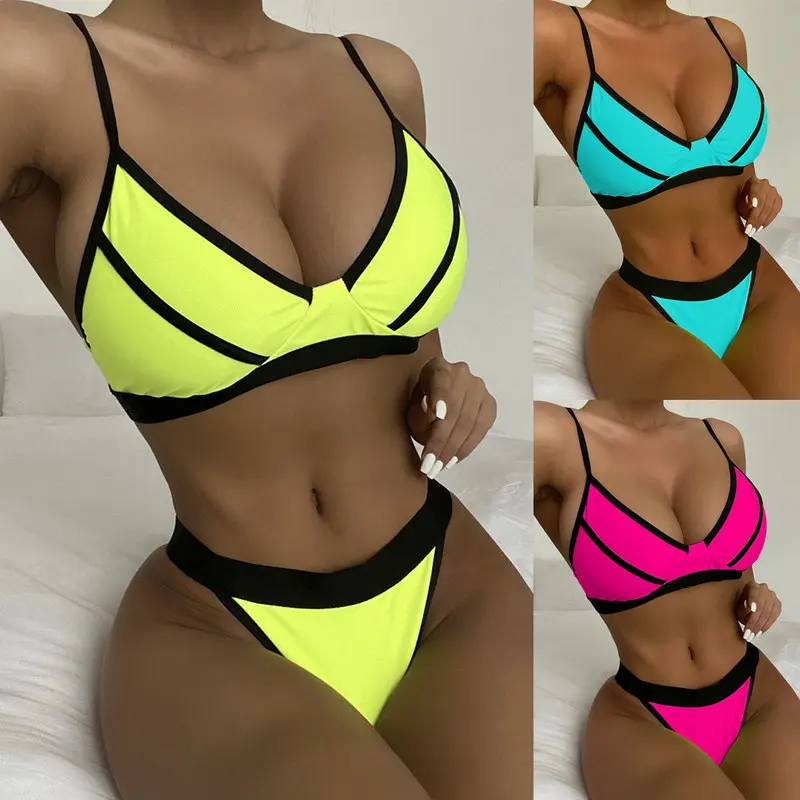 

High Quality Fashion Backless Swimwear Sexy Breathable Sling Custom Swimwear Bikini Split High Waist Swimwear, As picture