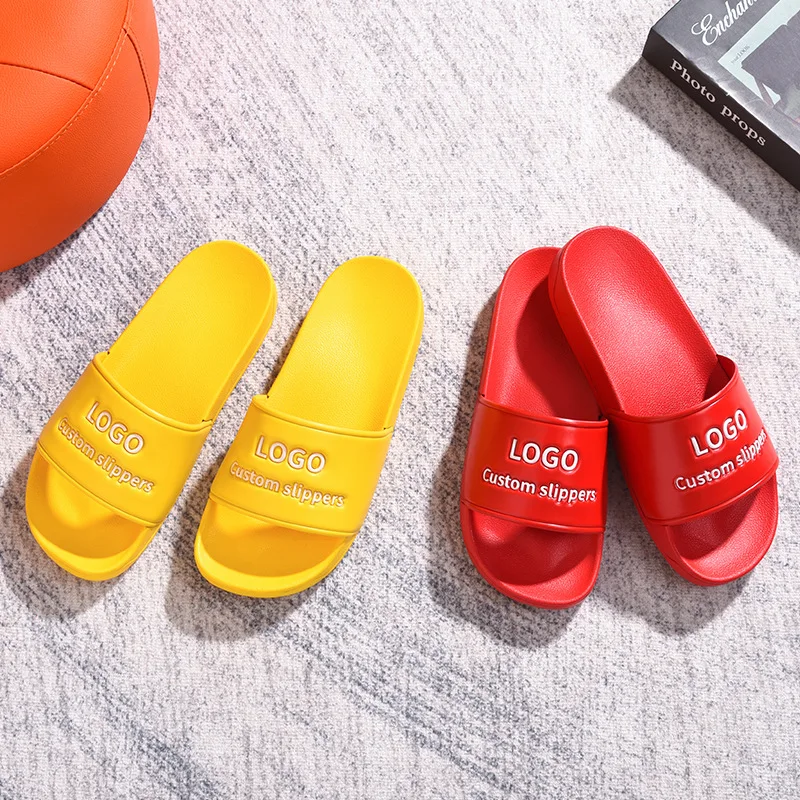 

Hentol 2021 1 Pcs Custom Women Wholesale Pvc Beach Men Designer Sandals Unisex Summer Luxury Printed Rubber Logo Slides Slippers, White, yellow, red, green, blue, black, pink
