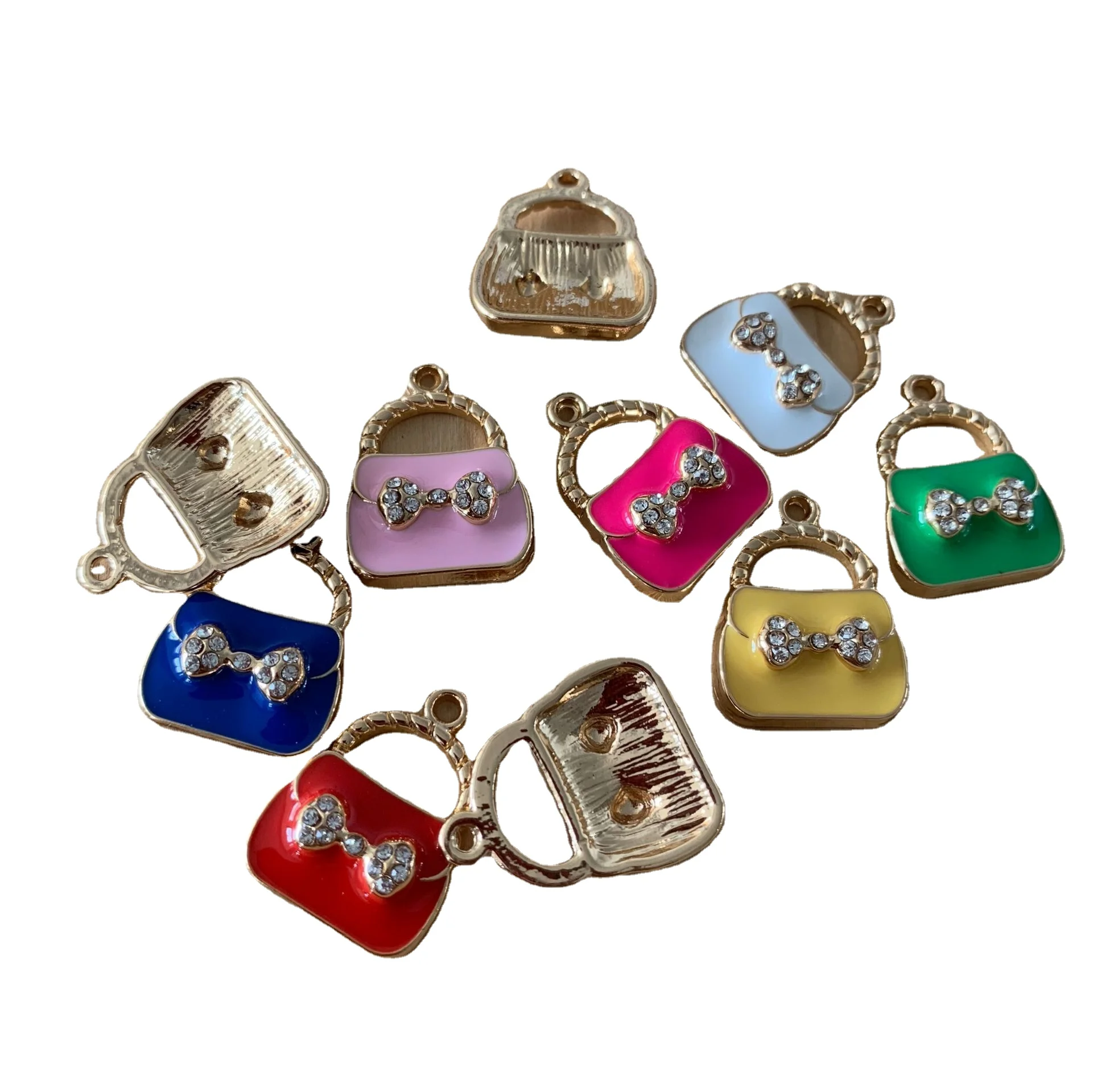 

10 color enamel lady handbag purse charms cute metal bag purse charms for bracelet crystal metal handbag jewelry accessories