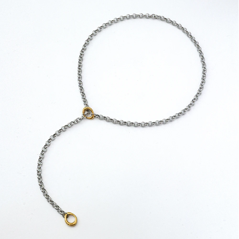 New Arrivals Waterproof Jewelry Minimalist 18K Gold Plated Stainless Steel O Shaped Long Chain Sweater Necklace YF5079