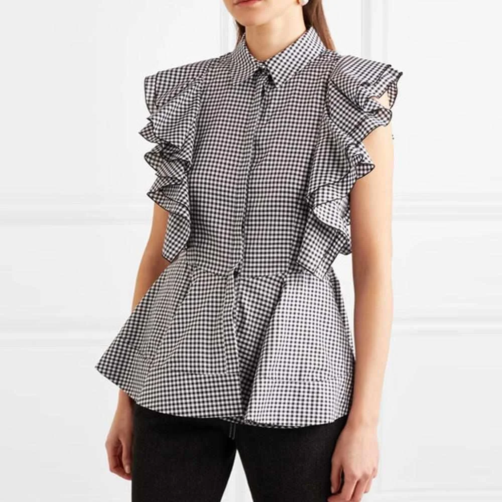 

Mzl's Love Summer Gingham Fashion Retro Ruffled Sleeveless Plaid Button Top, Picture color