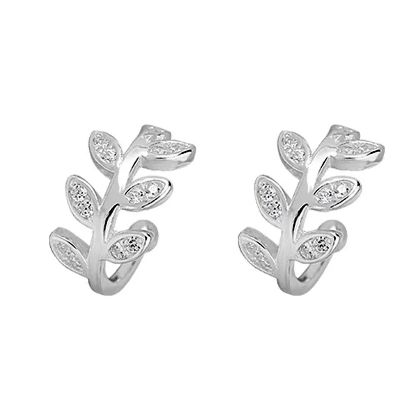 925 Sterling Silver Ear Cuff For Women Zircon Clip On Earrings Gold ear cuff Without Piercing leaf Earrings Jewelry